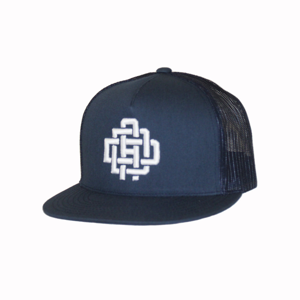 DAD Monogram Trucker Hat – Navy Blue and White Mesh Snapback